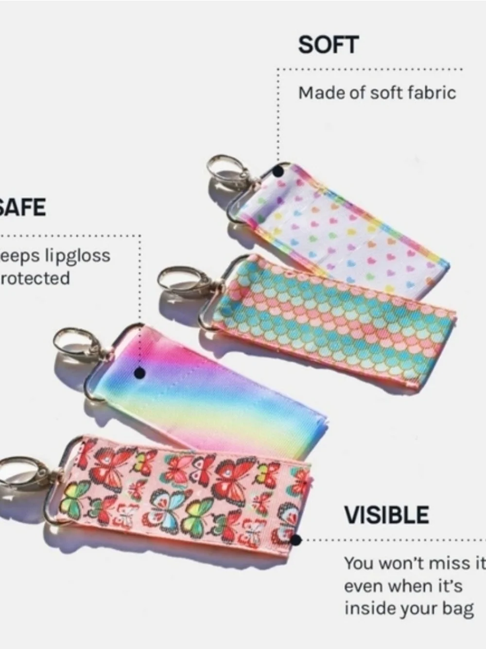 Lip Gloss/ Lip Balm Holder with Keychain In Butterflies BNIB